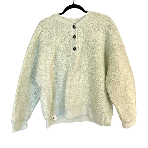 a.n.a Sweaters - a.n.a Milky Green Sherpa Teddy Button-up Sweater Jacket Faux Fur Women’s Size XL
